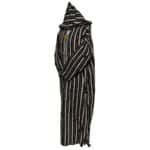 10a Moroccan Black Beige 3 Quarter Length Striped Wool Blend Hooded Thobe Djellaba (2)