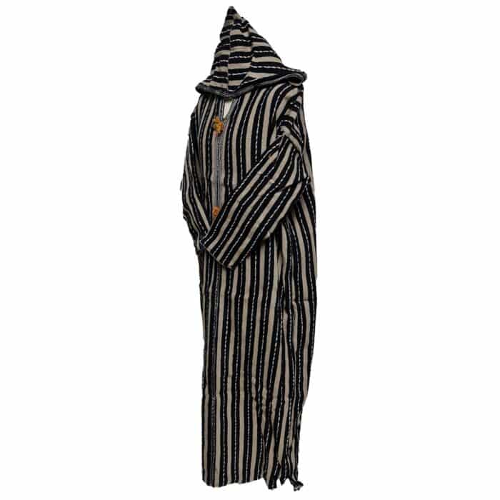 10a Moroccan Black Beige 3 Quarter Length Striped Wool Blend Hooded Thobe Djellaba (2)
