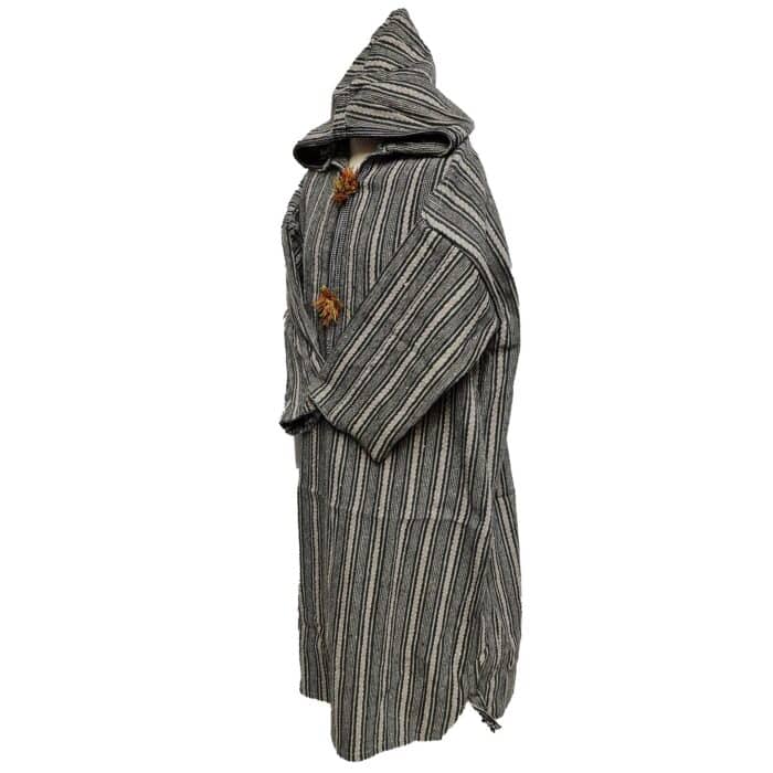 11a Moroccan Grey Beige 3 Quarter Length Striped Wool Blend Hooded Thobe Djellaba (1)