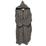 11a Moroccan Grey Beige 3 Quarter Length Striped Wool Blend Hooded Thobe Djellaba (2)