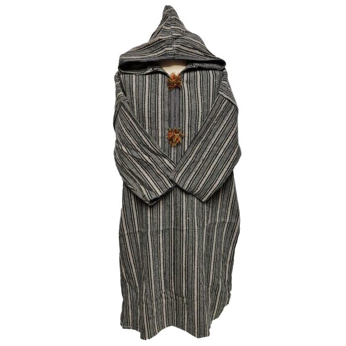 11a Moroccan Grey Beige 3 Quarter Length Striped Wool Blend Hooded Thobe Djellaba (2)