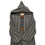 11a Moroccan Grey Beige 3 Quarter Length Striped Wool Blend Hooded Thobe Djellaba (3)