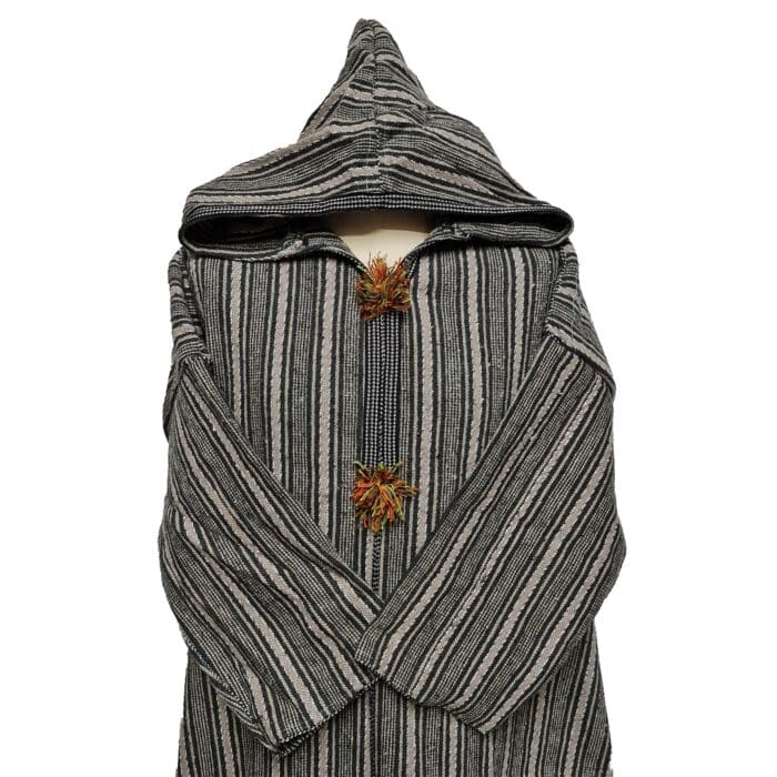 11a Moroccan Grey Beige 3 Quarter Length Striped Wool Blend Hooded Thobe Djellaba (3)