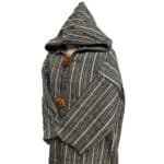 11a Moroccan Grey Beige 3 Quarter Length Striped Wool Blend Hooded Thobe Djellaba (4)