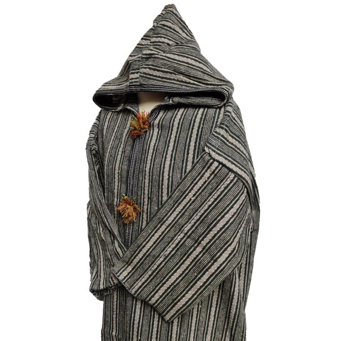 11a Moroccan Grey Beige 3 Quarter Length Striped Wool Blend Hooded Thobe Djellaba (4)