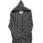 12a Moroccan Grey Black 3 Quarter Length Striped Wool Blend Hooded Thobe Djellaba (4)