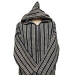 13a Moroccan Grey Cream 3 Quarter Length Striped Wool Blend Hooded Thobe Djellaba (4)