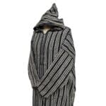 13a Moroccan Grey Cream 3 Quarter Length Striped Wool Blend Hooded Thobe Djellaba (5)