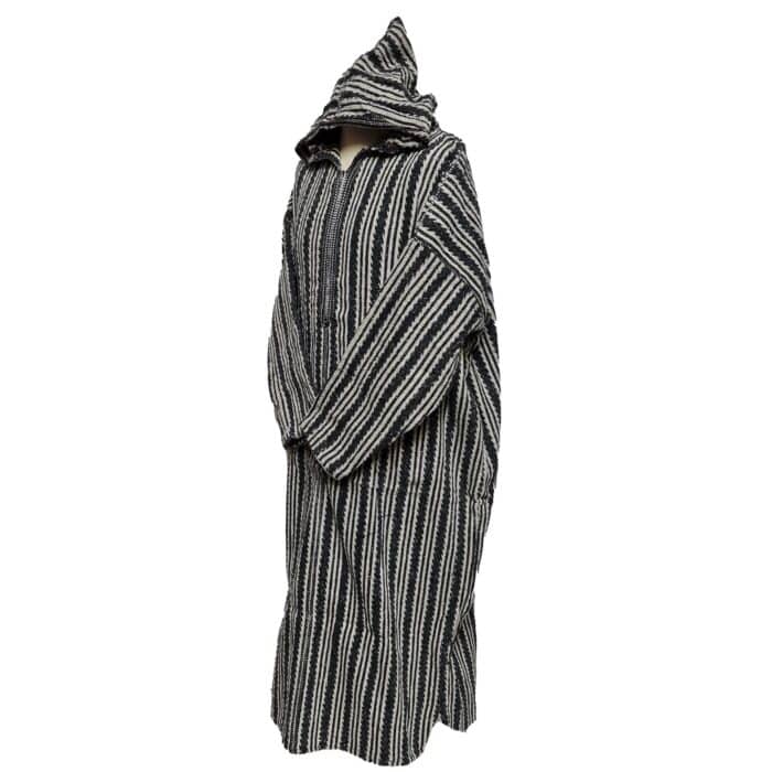 13a Moroccan Grey Cream 3 Quarter Length Striped Wool Blend Hooded Thobe Djellaba (6)