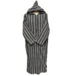 13a Moroccan Grey Cream 3 Quarter Length Striped Wool Blend Hooded Thobe Djellaba (7)