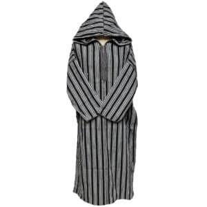 14a Moroccan Grey 3 Quarter Length Striped Wool Blend Hooded Thobe Djellaba (3)