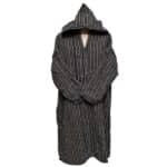 15a Moroccan Navy Beige 3 Quarter Length Striped Wool Blend Hooded Thobe Djellaba (2)