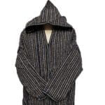 15a Moroccan Navy Beige 3 Quarter Length Striped Wool Blend Hooded Thobe Djellaba (3)