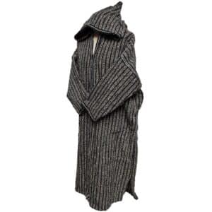 17a Moroccan Grey Beige 3 Quarter Length Striped Wool Blend Hooded Thobe Djellaba (1)