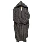 17a Moroccan Grey Beige 3 Quarter Length Striped Wool Blend Hooded Thobe Djellaba (2)