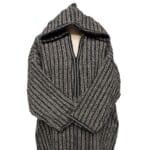 17a Moroccan Grey Beige 3 Quarter Length Striped Wool Blend Hooded Thobe Djellaba (3)