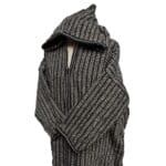 17a Moroccan Grey Beige 3 Quarter Length Striped Wool Blend Hooded Thobe Djellaba (4)