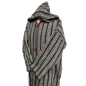 19a Moroccan Brown Beige 3 Quarter Length Striped Wool Blend Hooded Thobe Djellaba (1)