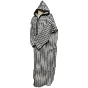 1a Moroccan Grey 3 Quarter Length Striped Wool Blend Hooded Thobe Djellaba (1)