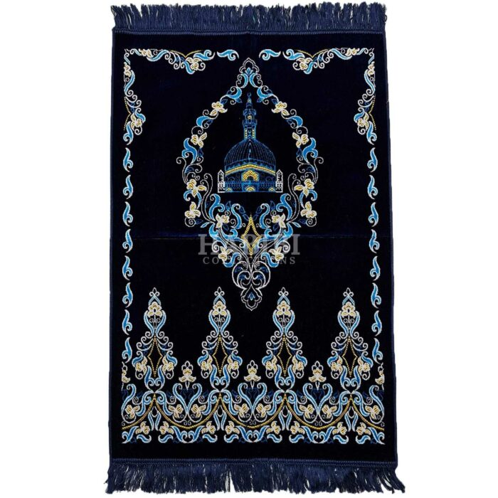 Navy Blue Islamic Floral Masjid Al Nabawi Prayer Mat