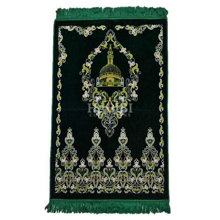 Dark Green Islamic Floral Masjid Al Nabawi Prayer Mat