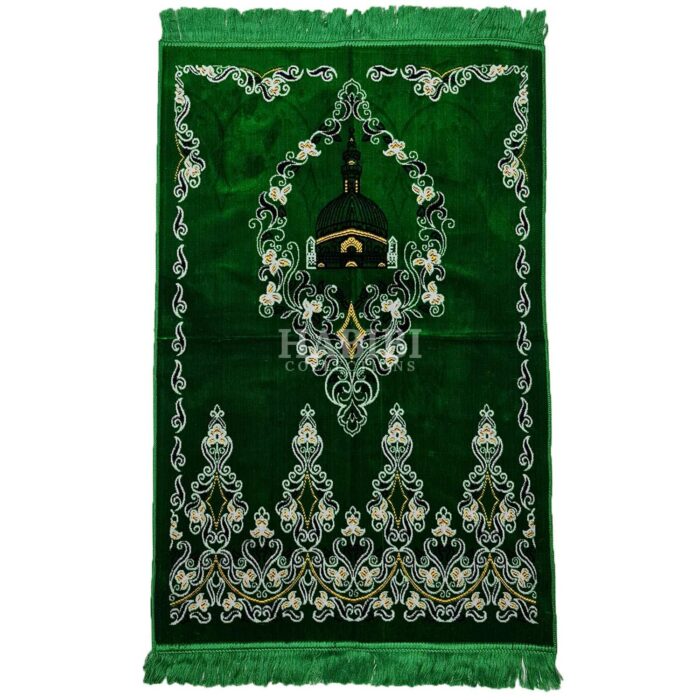 Green Islamic Floral Masjid Al Nabawi Prayer Mat