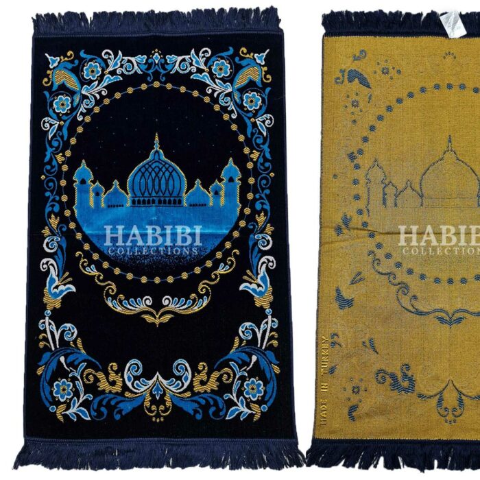 Navy Blue Islamic Floral Masjid Al Nabawi Prayer Mat