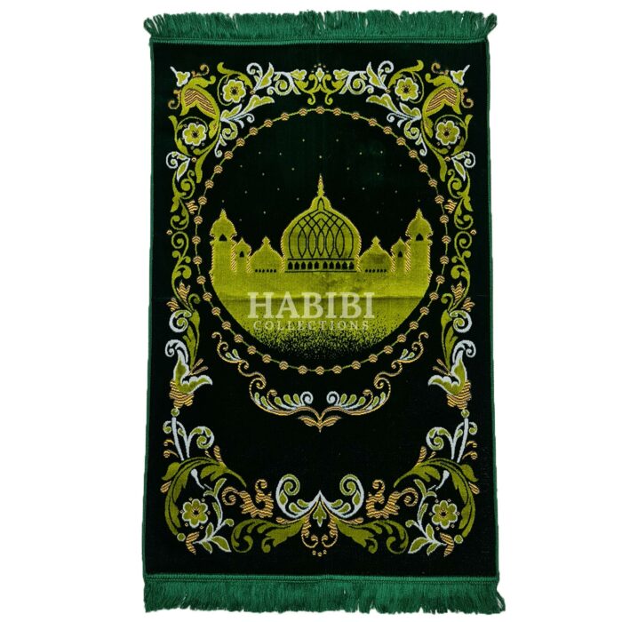 Green Islamic Floral Masjid Al Nabawi Prayer Mat