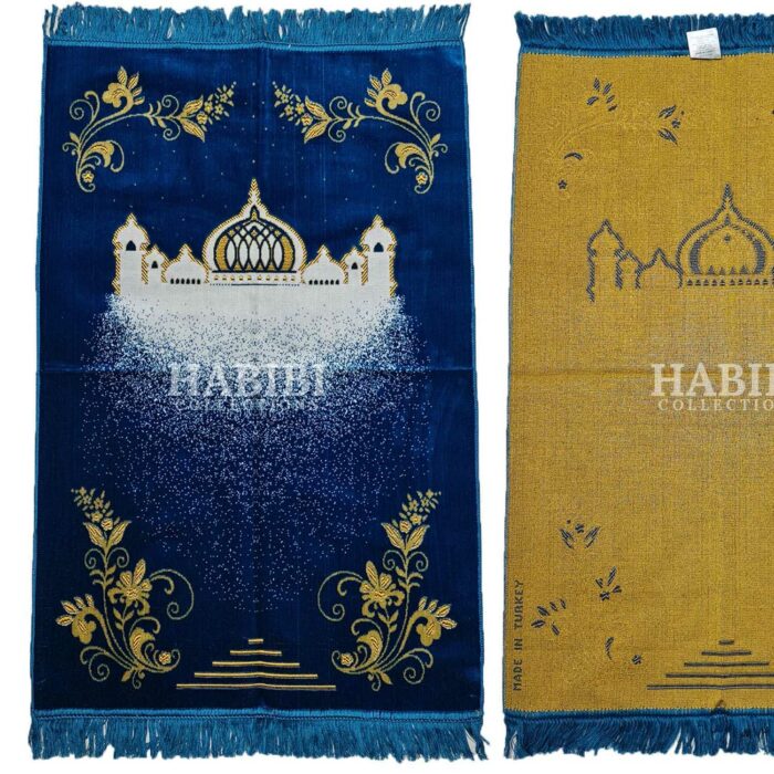 Blue Islamic Masjid Floral Prayer Mat