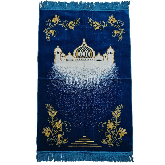 Blue Islamic Masjid Floral Prayer Mat