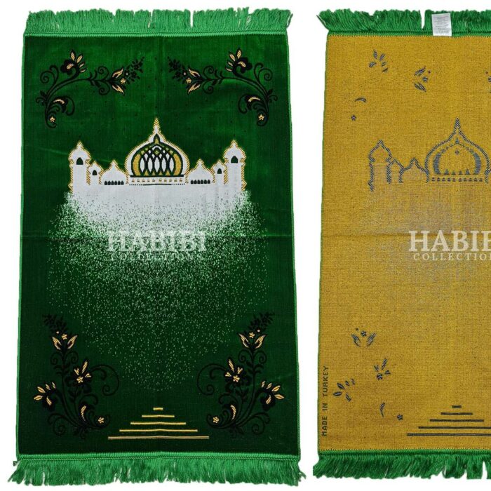 Green Islamic Masjid Floral Prayer Mat