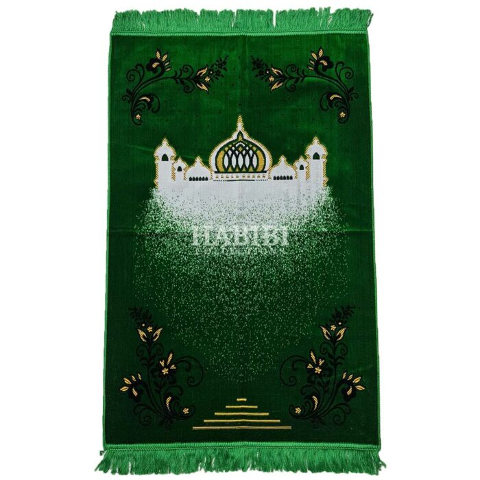 Green Islamic Masjid Floral Prayer Mat