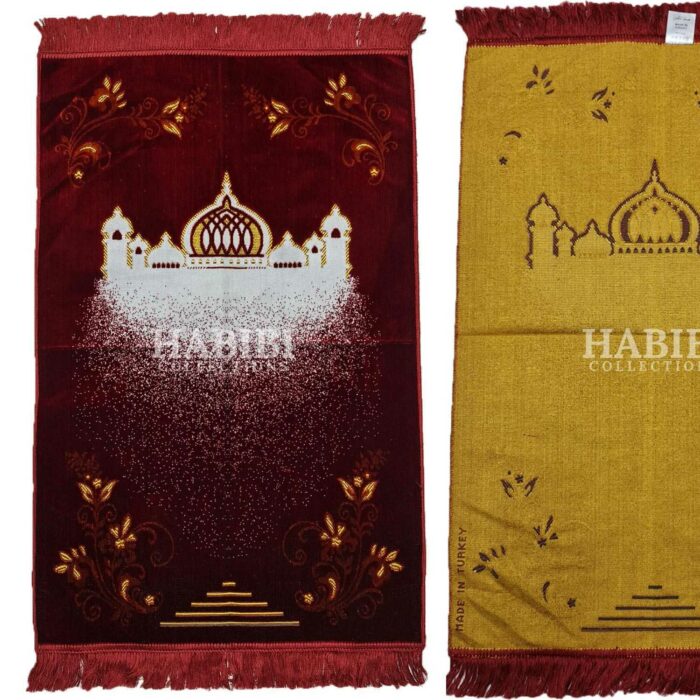 Red Islamic Masjid Floral Prayer Mat