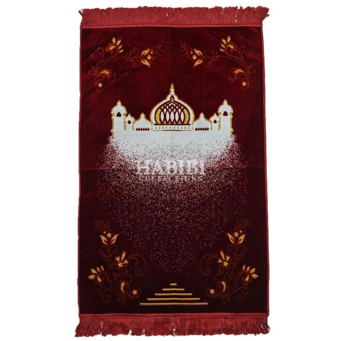 Red Islamic Masjid Floral Prayer Mat