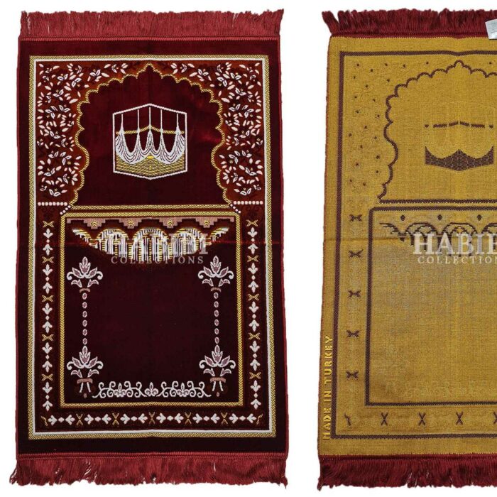 Maroon Islamic Masjid Flower Pillars Prayer Mat