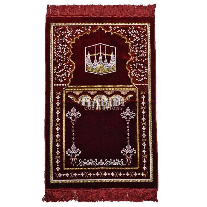 Maroon Islamic Masjid Flower Pillars Prayer Mat