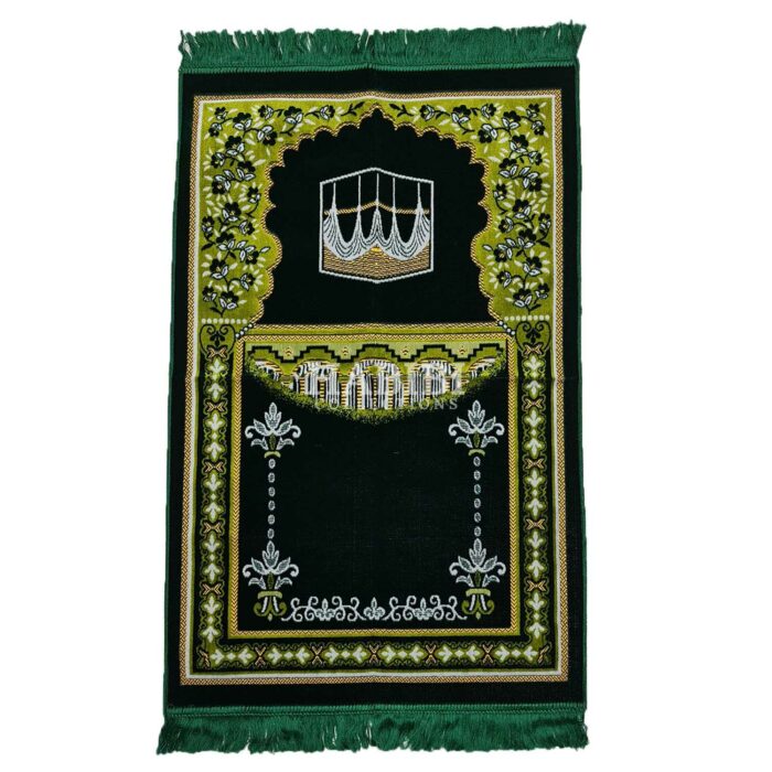 Dark Green Islamic Masjid Flower Pillars Prayer Mat