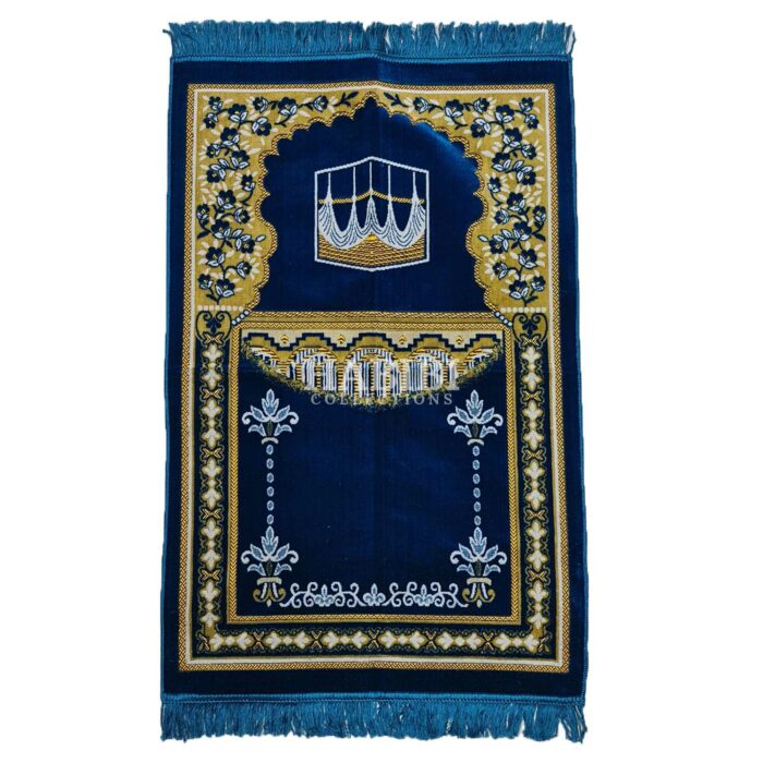 Royal Blue Islamic Masjid Flower Pillars Prayer Mat