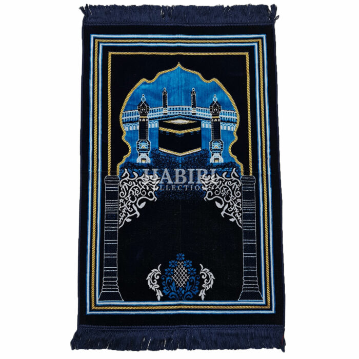 Navy Blue Islamic Kaaba Pillars Prayer Mat