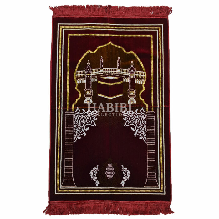 Maroon Islamic Kaaba Pillars Prayer Mat