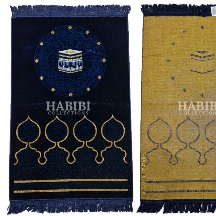 Navy Blue Islamic Kaaba Masjid Floral Prayer Mat