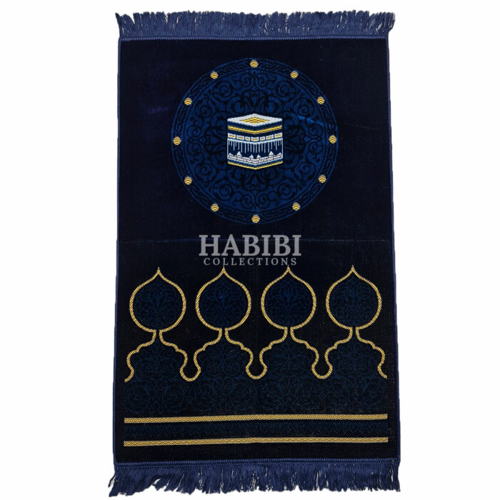 Navy Blue Islamic Kaaba Masjid Floral Prayer Mat