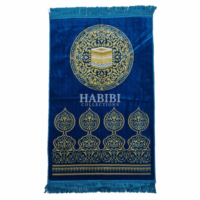 Royal Blue Islamic Kaaba Masjid Floral Prayer Mat