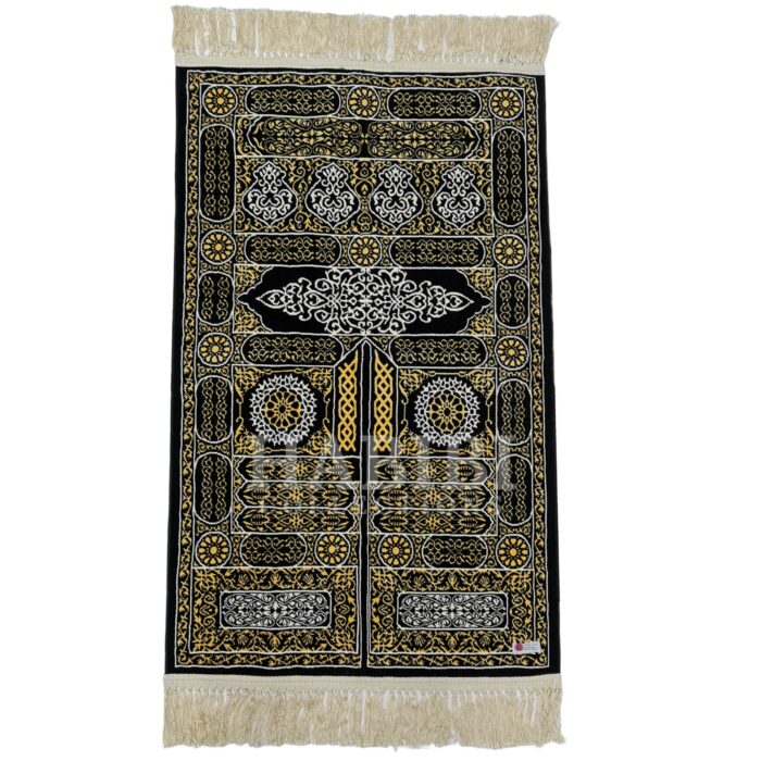 PREMIUM Black Gold Kaaba Door Islamic Prayer Mat 1050g