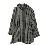 Men's Moroccan Hooded Wool Winter Baja Jerga Jacket Grey/Black Striped