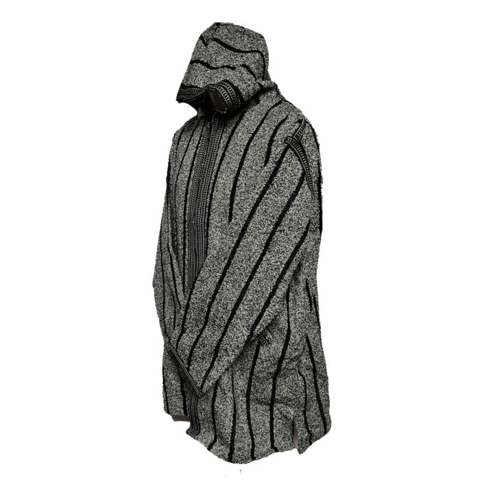 Men's Moroccan Hooded Wool Winter Baja Jerga Jacket Grey/Black Striped