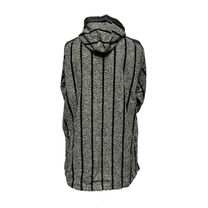 Men's Moroccan Hooded Wool Winter Baja Jerga Jacket Grey/Black Striped