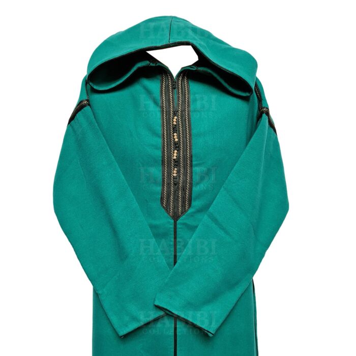 Cshwl 009 Moroccan Winter Cashmere Wool Blend Turquoise Green Hooded Thobe Djellaba