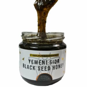 Yemeni Sidr Black Seed Honey Pure & Authentic. A gift of Black Seed Honey for health and well being. This is power booster, excellent honey combined with black seed and ginger. This is more like a paste, thick & slightly runny. Black cumin contains 100 healing components which work together in a synergetic effect. That means they all complement each other in the process of aiding our body. 100% Pure and Raw Suitable for Vegetarians Packed with antioxidants and antibacterial compounds Organic (No chemicals or Preservatives used) Known to prevent over 20 known illnesses including cancer and infections Ingredients: Pure Yemeni Sidr Honey from Wadi Doani, Black Seed Grain (Nigella), Ginger Bee Pollen Seed.