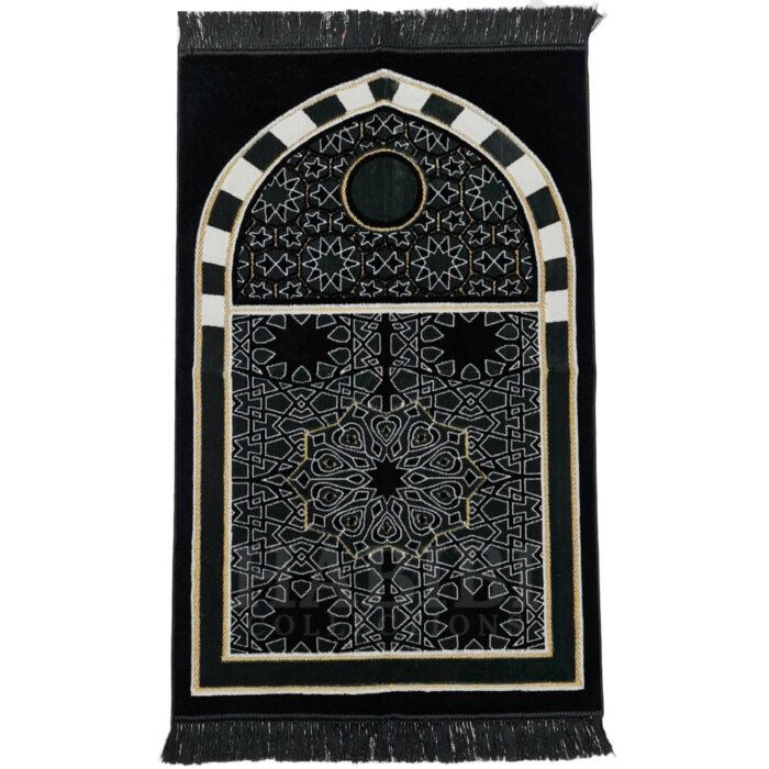 Luxury Islamic Masjid Star Arch Prayer Mat by Saffa. Extremely soft with a lovely, soft feel. Makes an ideal gift for a family or masjid where there are many people praying. Present this to someone who prays their five daily prayers and your reward will be ongoing. New design prayer mat based on beautiful geometric patterns. Product of Turkey by Saffa. VERY HIGH QUALITY! Dimensions: 27.5" x 43.5" (Approximate) Weight: 750g (Approximate)